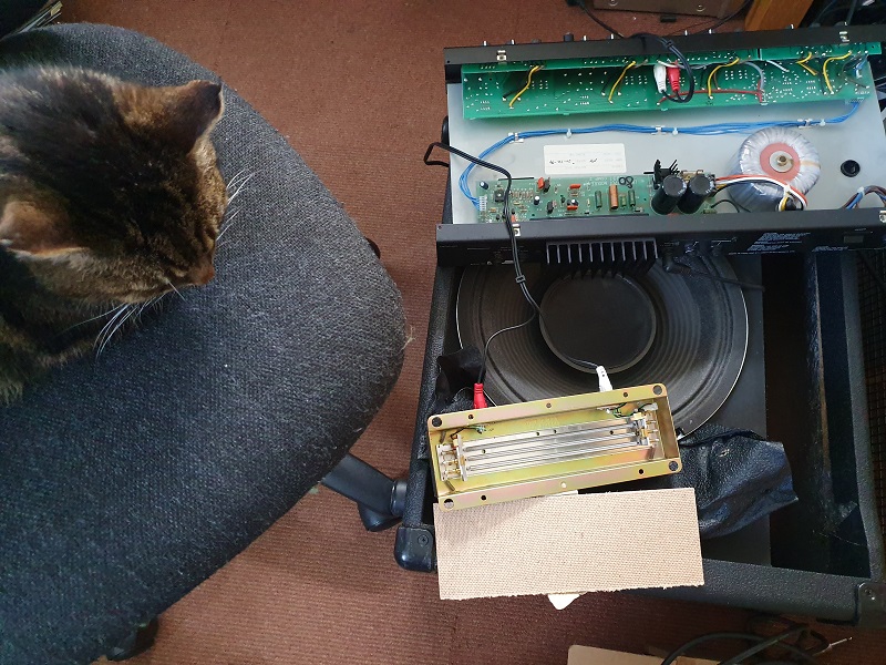 Dismantled KB80 showing the spring reverb unit, amp and speaker